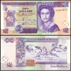 Belize P-60b Fe 2 Dollars 2002 Rainha ♛