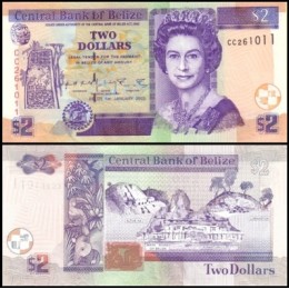 Belize P-60b Fe 2 Dollars 2002 Rainha ♛