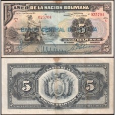 Bolívia P-113a.2 Mbc 5 Bolivianos 1929