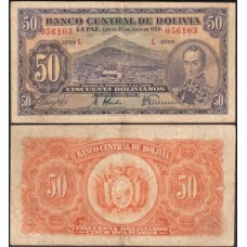 Bolívia P-132a.1 Mbc 50 Bolivianos L.1928 Simón Bolívar