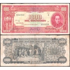 Bolívia P-144a.3 Mbc 1.000 Bolivianos L.1945 Simón Bolívar