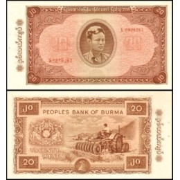 Burma Birmânia P-55 S/Fe 20 Kyats ND (1965) General Aung San