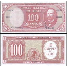 Chile P-127a.2 S/Fe 10 Centesimos on 100 Pesos ND (1962) Arturo Prat