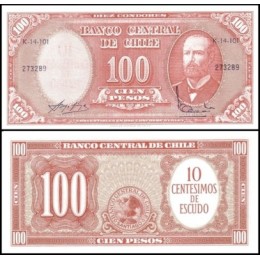 Chile P-127a.3 S/Fe 10 Centesimos on 100 Pesos ND (1960) Arturo Prat