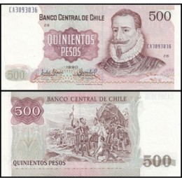 Chile P-153b.10 S/Fe 500 Pesos 1990 Pedro de Valdivia