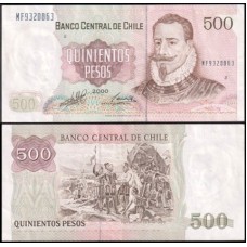 Chile P-153e.7 Sob 500 Pesos 2000 Pedro de Valdívia