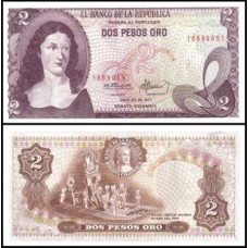 Colômbia P-413b.3 S/Fe 2 Pesos Oro 1977 Policarpa Salavarrieta Colômbia P-413b.3 S/Fe 2 Pesos Oro 1977 Policarpa Salavarrieta