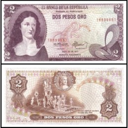 Colômbia P-413b.3 S/Fe 2 Pesos Oro 1977 Policarpa Salavarrieta