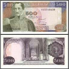 Colômbia P-420a S/Fe 500 Pesos Oro 1977 General Santander