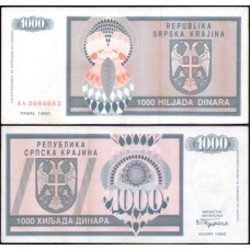 Croatia Croácia P-R5a Sob 1.000 Dinara 1992