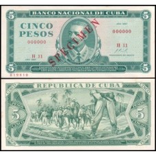 Cuba P-103a.1s S/Fe 5 Pesos 1967 Antonio Maceo Spécimen