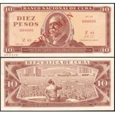 Cuba P-104a.5s Fe 10 Pesos 1971 Máximo Gomez Spécimen
