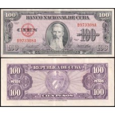 Cuba P-82b Sob 100 Pesos 1954 Francisco Vicente Aguilera Cuba P-82b Sob 100 Pesos 1954 Francisco Vicente Aguilera