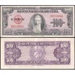 Cuba P-82b Sob 100 Pesos 1954 Francisco Vicente Aguilera
