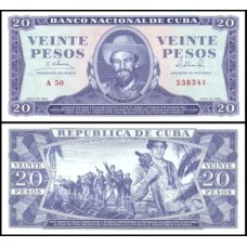 Cuba P-97c Fe 20 Pesos 1965 Camilo Cienfuegos Cuba P-97c Fe 20 Pesos 1965 Camilo Cienfuegos