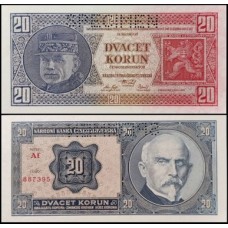 Czechoslovakia Tchecoslováquia P-21s Fe 20 Korun 1926 Spécimen
