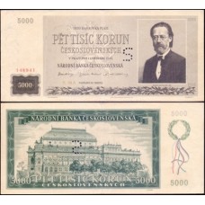 Czechoslovakia Tchecoslováquia P-75s Sob 5.000 Koruna 1945 Bedřich Smetana 