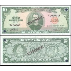República Dominicana P-110bs Fe 10 Pesos Oro 1976 Spécimen
