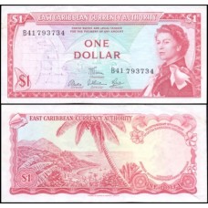 E C S Caribe P-13d.2 Mbc 1 Dollar ND (1965) Com Rasgo de 3cm Rainha ♛