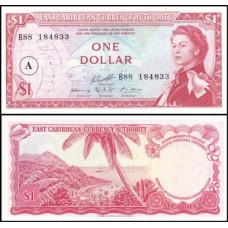 E C S Caribe P-13h S/Fe 1 Dollar ND (1965) Antigua Rainha ♛