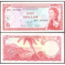 E C S Caribe P-13h Sob 1 Dollar ND (1965) Antigua Rainha ♛