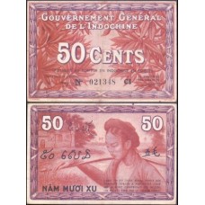 French Indo-China Indochina P-87d Sob 50 Cents ND (1939)