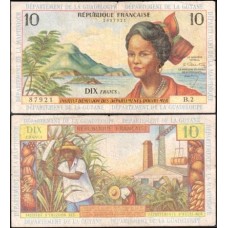 French Antilles Antilhas Francesas P-8a Bc/Mbc 10 Francs ND (1964)