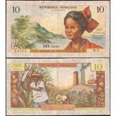 French Antilles Antilhas Francesas P-8b Mbc 10 Francs ND (1964)