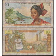 French Antilles Antilhas Francesas P-8a Mbc 10 Francs ND 1964 French Antilles Antilhas Francesas P-8a Mbc 10 Francs ND 1964