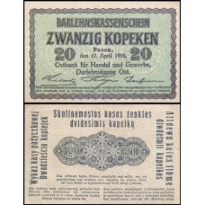 Germany Alemanha P-R120 Sob 20 Kopeken 1916 Ocupação da Lithuania
