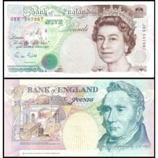 Great Britain Inglaterra P-382a Fe 5 Pounds 1990 Rainha ♛