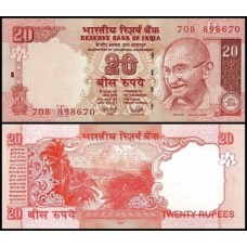 Índia P-96d Fe 20 Rupees 2007 Gandhi