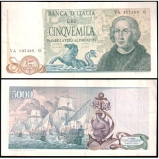Italy Itália P-102a Sob 5.000 Lire 1971 Cristóvão Colombo