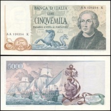 Italy Itália P-102b Sob 5.000 Lire 1973 Cristóvão Colombo