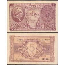 Italy Itália P-31b Sob 5 Lire 1944