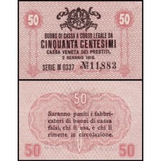 Italy Itália P-M3a S/Fe 50 Centesime 1918 Ocupação Austríaca