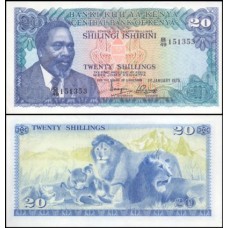 Kenya Quênia P-13b Fe 20 Shillings 1975 Jomo Kenyatta
