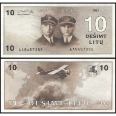 Lithuania Lituânia P-47a Fe 10 Litu 1991/1993 Darius e Girėnas