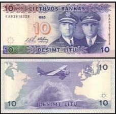 Lithuania Lituânia P-56a Fe 10 Litu 1993 Darius e Girėnas