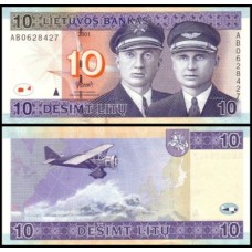Lithuania Lituânia P-65a Fe 10 Litu 2001 Darius e Girėnas