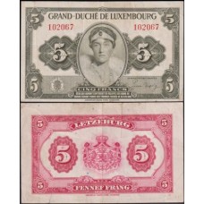 Luxembourg Luxemburgo P-43a Mbc 5 Francs 1944