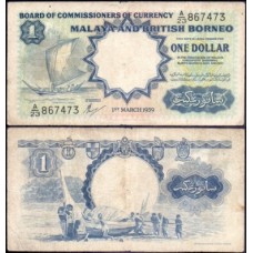 Malaya & British Borneo P-8a Mbc 1 Dollar 1959 W&S