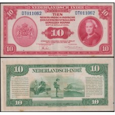 Netherlands Indies Índias Holandesas P-114a Sob 10 Gulden 1943 Rainha Guilhermina