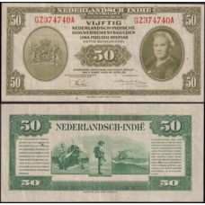 Netherlands Indies Índias Holandesas P-116a Sob 50 Gulden 1943 Rainha Guilhermina