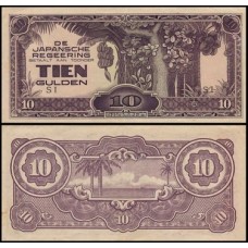 Netherlands Indies Índias Holandesas P-125c Fe 10 Gulden 1942