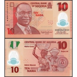 Nigéria P-39n Fe 10 Naira 2024 Polímero