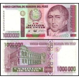 Peru P-148a Fe 1.000.000 Intis 1990 Hipólito Unanue