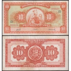 Peru P-84a.5 Mbc 10 Soles de Oro 1968