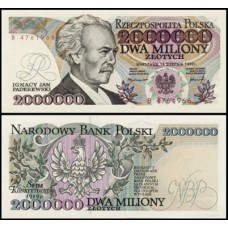 Poland Polônia P-158b Fe 2.000.000 Zlotych 1992 Jan Paderewski