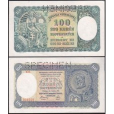 Slovakia Eslováquia P-10s S/Fe 100 Korun 1940 Spécimen